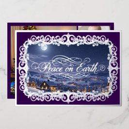 Vrede op Aarde, Familieportret Paarse Zilver Folie Feestdagenkaart