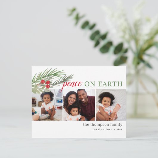 Vrede op aarde feestelijke kerstfoto's feestdagenkaart (Staand voorkant)