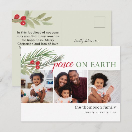 Vrede op aarde feestelijke kerstfoto's feestdagenkaart (Voorkant / Achterkant)