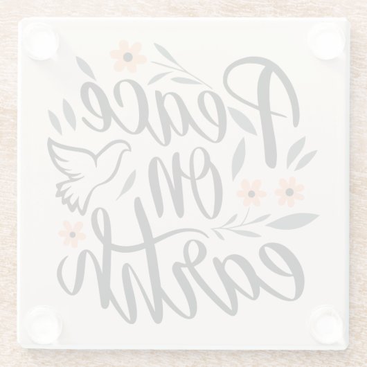 Vrede op Aarde Floral Design Glazen Onderzetter (Achterkant)