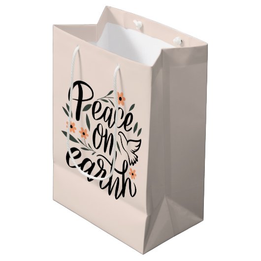 Vrede op Aarde Floral Design Medium Cadeauzakje (Voorkant Gekanteld)