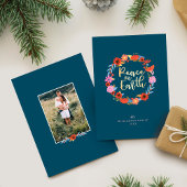 Vrede op aarde Floral Folk Art Wreath Feestdagenkaart