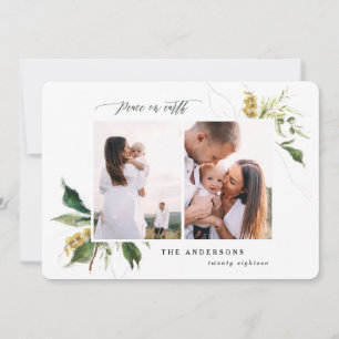 Vrede op aarde florale botanische elegant twee fot feestdagenkaart