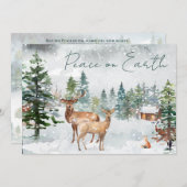Vrede op aarde Foto Snowy Forest Deer Scripting Feestdagenkaart (Voorkant / Achterkant)