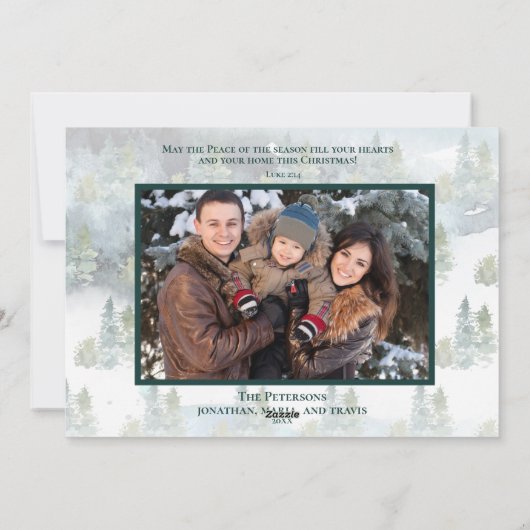 Vrede op aarde Foto Snowy Forest Deer Scripting Feestdagenkaart (Achterkant)