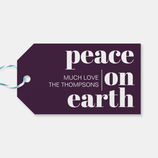 Vrede op aarde gepersonaliseerde moderne kerst cadeaulabel (Achterkant Horizontaal)