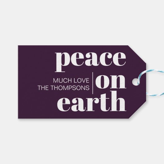 Vrede op aarde gepersonaliseerde moderne kerst cadeaulabel (Voorkant (Horizontaal))