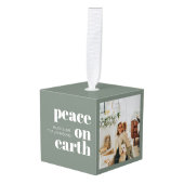 Vrede op aarde gepersonaliseerde moderne sage kers decoratie (Voorkant hoekig)