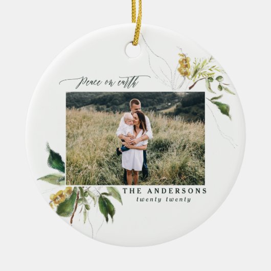 Vrede op aarde geschilderde bloemenfotovakantie keramisch ornament (Voorkant)