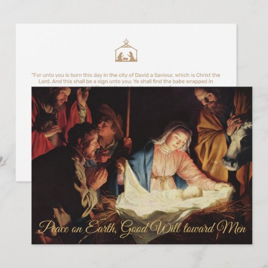 Vrede op Aarde Gold Nativiteit Religieuze Kerstmis Feestdagenkaart (Voorkant / Achterkant)
