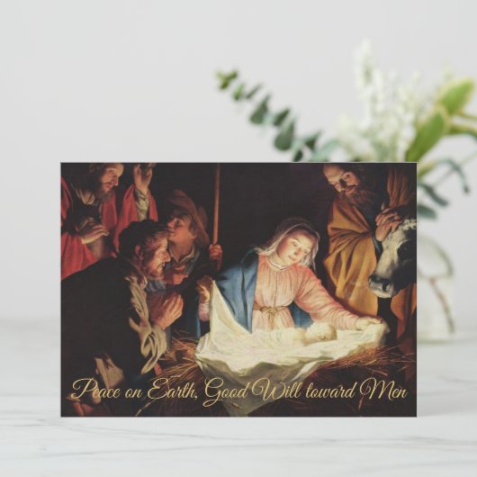 Vrede op Aarde Gold Nativiteit Religieuze Kerstmis Feestdagenkaart (Staand voorkant)