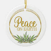 Vrede op Aarde Gouden Botanische Kerstfoto Keramisch Ornament (Voorkant)