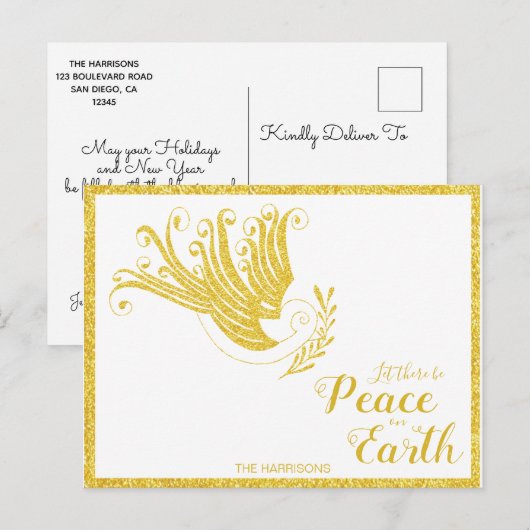 Vrede op Aarde Gouden Duif Witte Kerst Feestdagenkaart (Voorkant / Achterkant)