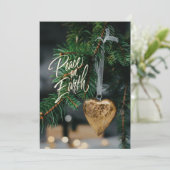 Vrede op aarde Gouden Hart Kerstboomornament Feestdagenkaart (Staand voorkant)