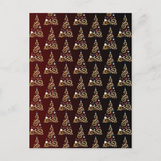 Vrede op aarde: gouden kerstboompatroon briefkaart (Voorkant)