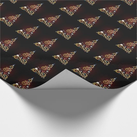 Vrede op aarde: gouden kerstboompatroon cadeaupapier (Hoek)