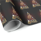 Vrede op aarde: gouden kerstboompatroon cadeaupapier (Rol Hoek)