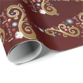 Vrede op aarde: gouden kerstboompatroon cadeaupapier (Rol Hoek)
