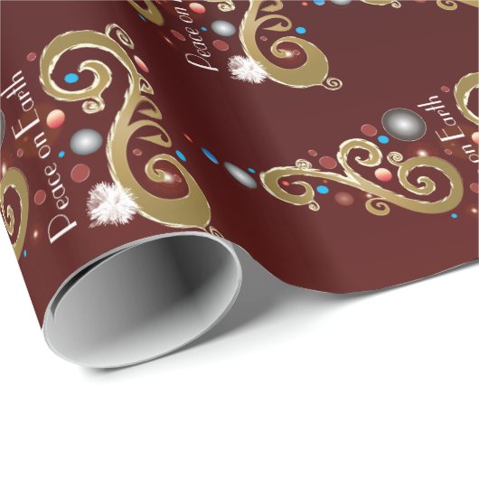 Vrede op aarde: gouden kerstboompatroon cadeaupapier (Rol Hoek)