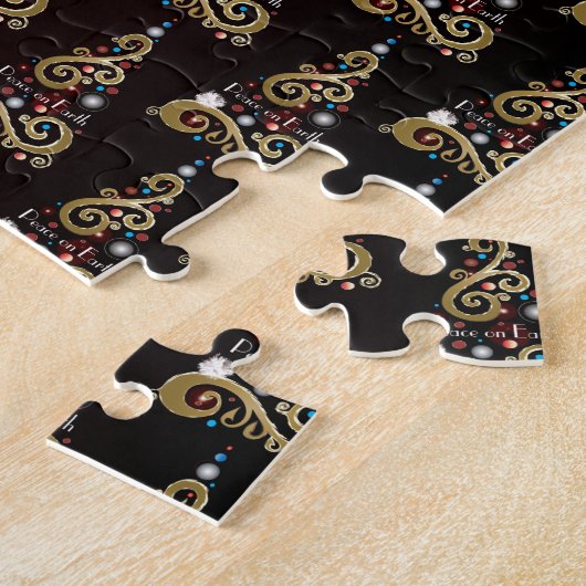 Vrede op aarde: gouden kerstboompatroon legpuzzel (Zijkant)