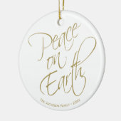 Vrede Op Aarde Gouden Schrift Kerst Foto Keramisch Ornament (Links)