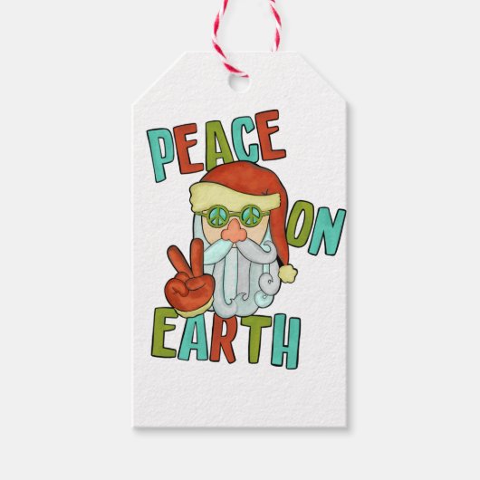 Vrede op Aarde Hippie Santa Cadeaulabel (Voorkant)