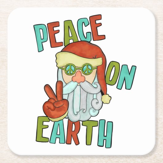 Vrede op Aarde Hippie Santa Kartonnen Onderzetters (Voorkant)