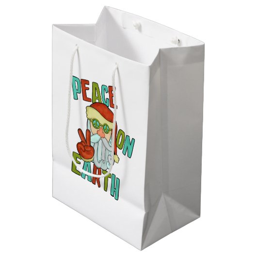 Vrede op Aarde Hippie Santa Medium Cadeauzakje (Voorkant Gekanteld)