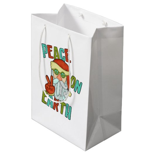 Vrede op Aarde Hippie Santa Medium Cadeauzakje (Achterkant Gekanteld)