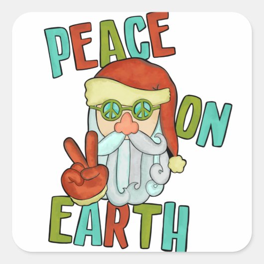 Vrede op Aarde Hippie Santa Vierkante Sticker (Voorkant)