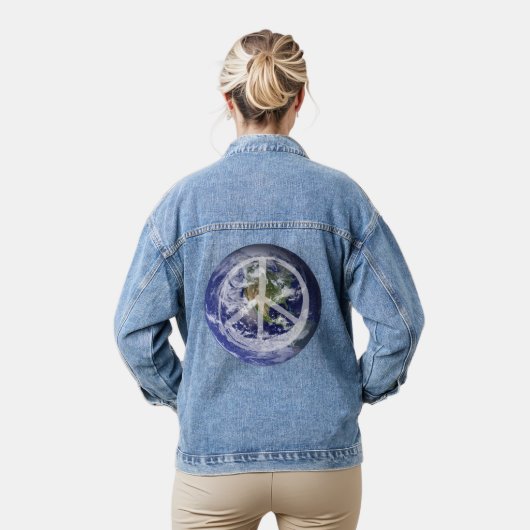 VREDE op aarde in de ruimte Vredessymbool Tekenwer Denim Jacket (Model)