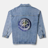 VREDE op aarde in de ruimte Vredessymbool Tekenwer Denim Jacket (Achterkant)