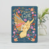 Vrede op Aarde in Floral Folk Art Deep Blue Feestdagenkaart (Staand voorkant)