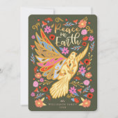 Vrede op Aarde in Floral Folk Art Earthy Green Feestdagenkaart (Voorkant)