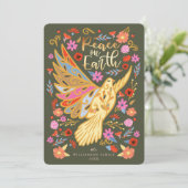 Vrede op Aarde in Floral Folk Art Earthy Green Feestdagenkaart (Staand voorkant)