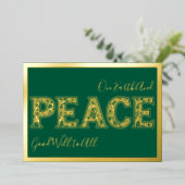 Vrede op aarde in groen, goud folie feestdagenkaart (Staand Voorkant)