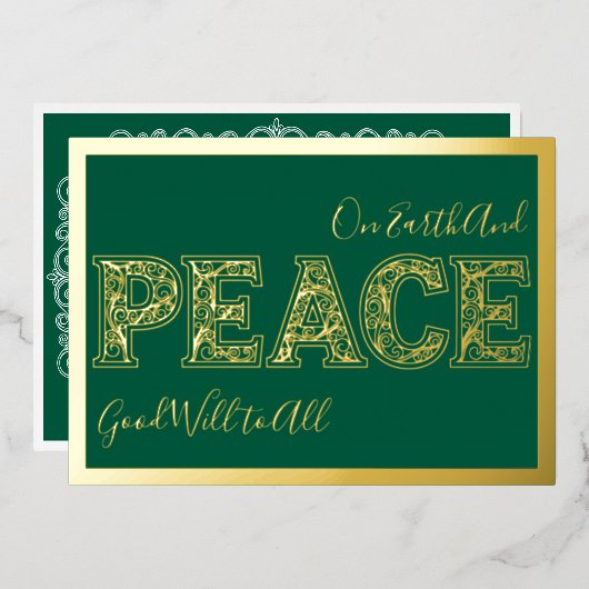 Vrede op aarde in groen, goud folie feestdagenkaart (Voorkant / Achterkant)