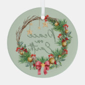 Vrede op Aarde in Kerstkrans Glas Ornament (Achterkant)