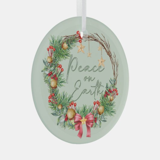 Vrede op Aarde in Kerstkrans Glas Ornament (Voorkant Rechts)