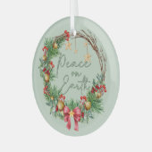 Vrede op Aarde in Kerstkrans Glas Ornament (Voorkant links)