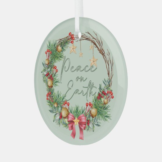Vrede op Aarde in Kerstkrans Glas Ornament (Voorkant links)
