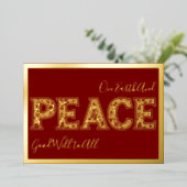 Vrede op aarde in rood, goud folie feestdagenkaart (Staand Voorkant)
