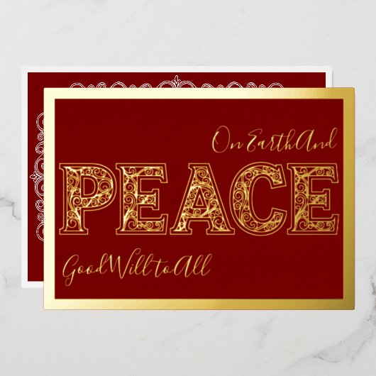 Vrede op aarde in rood, goud folie feestdagenkaart (Voorkant / Achterkant)