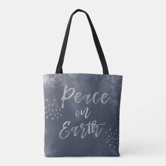 Vrede op Aarde Indigo Blauw en Zilver Waterverf Tote Bag (Achterkant)