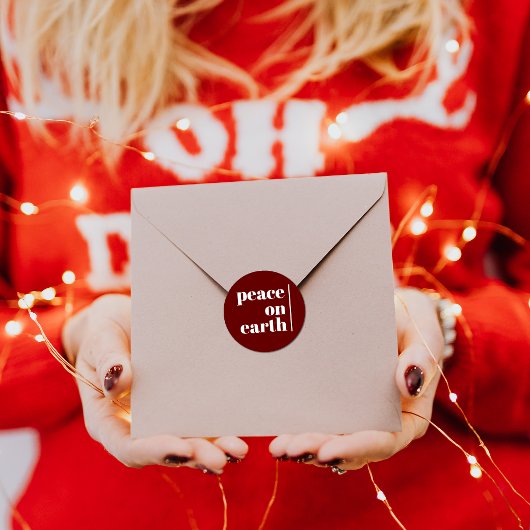Vrede Op Aarde Kerst Minimaal Modern Rood Ronde Sticker