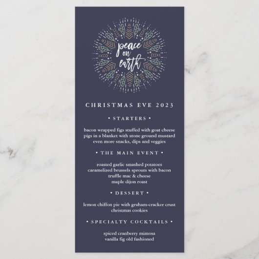 Vrede op aarde | Kerstavond diner menu (Voorkant)