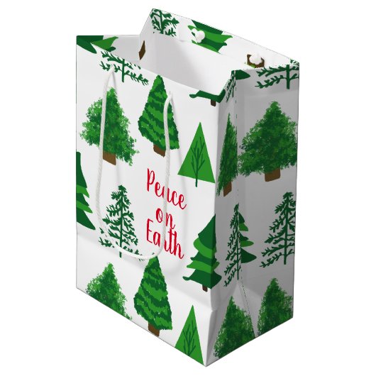 Vrede op aarde | kerstboompatroon medium cadeauzakje (Voorkant Gekanteld)