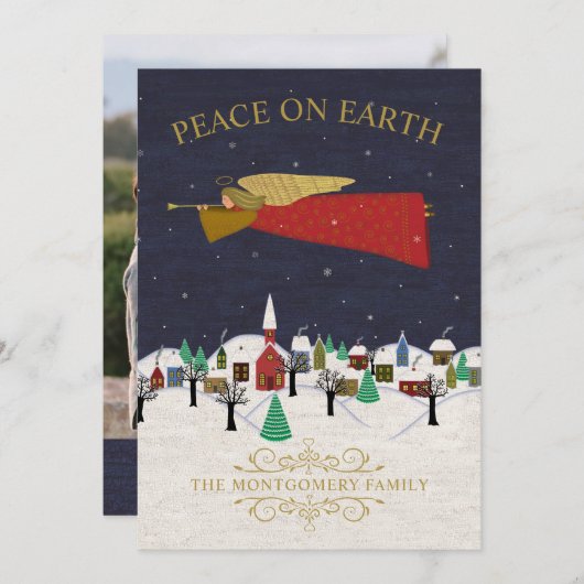 Vrede op Aarde Kerstdorp Familiefoto Feestdagenkaart (Voorkant / Achterkant)