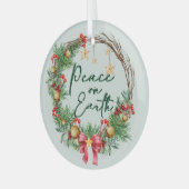 Vrede op aarde Kerstkrans Glas Ornament (Voorkant links)
