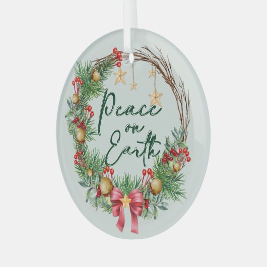 Vrede op aarde Kerstkrans Glas Ornament (Voorkant links)